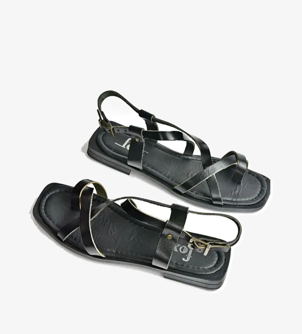 Siyah Hakiki Deri Parmak Arası Kadın Sandalet M291841203