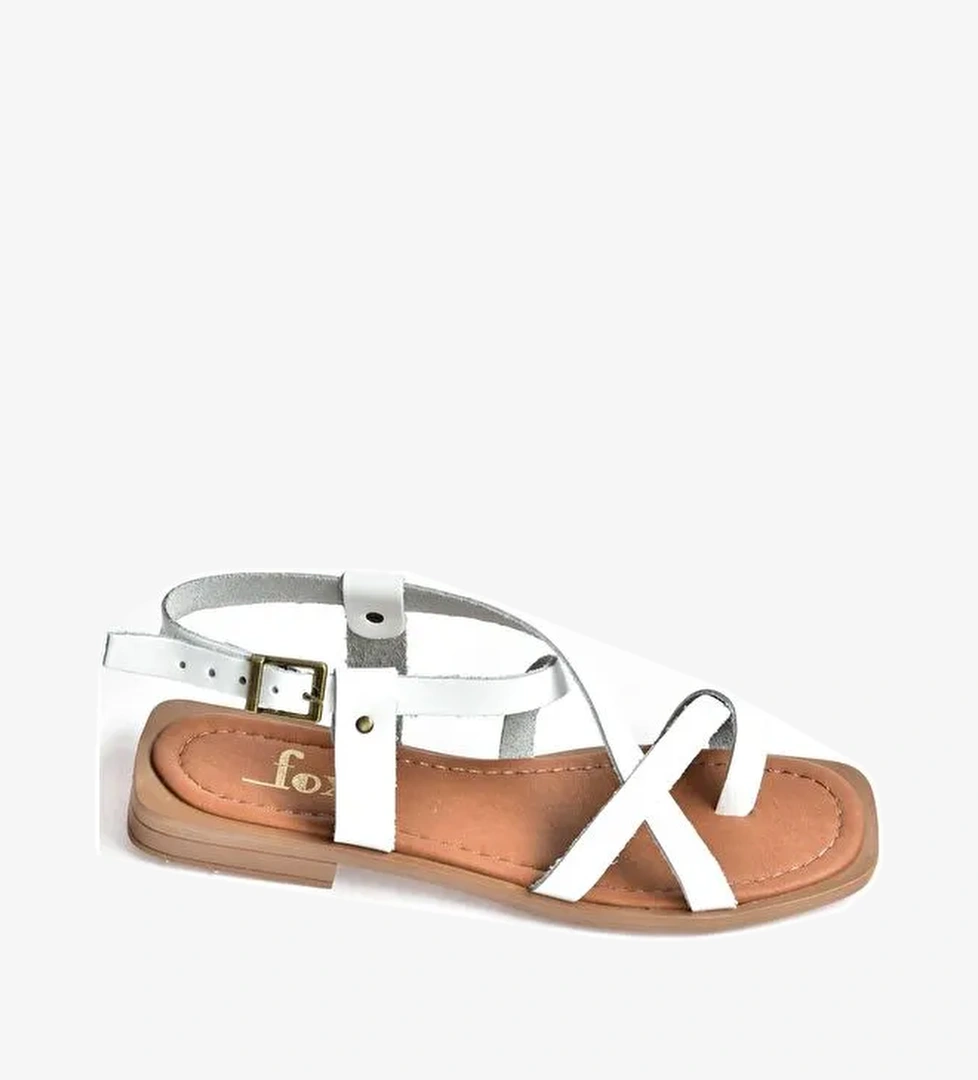 Beyaz Hakiki Deri Parmak Arası Kadın Sandalet M291841203