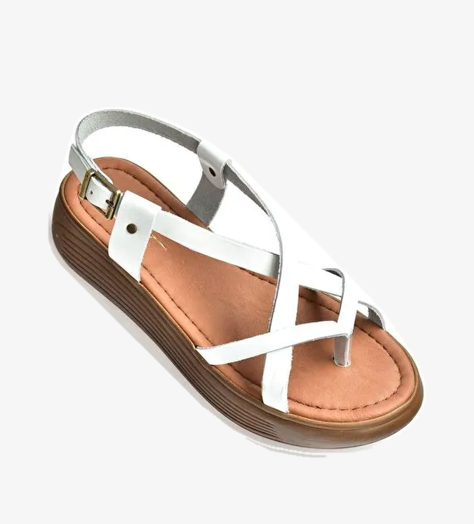 Beyaz Hakiki Deri Parmak Arası Kadın Sandalet M291050703