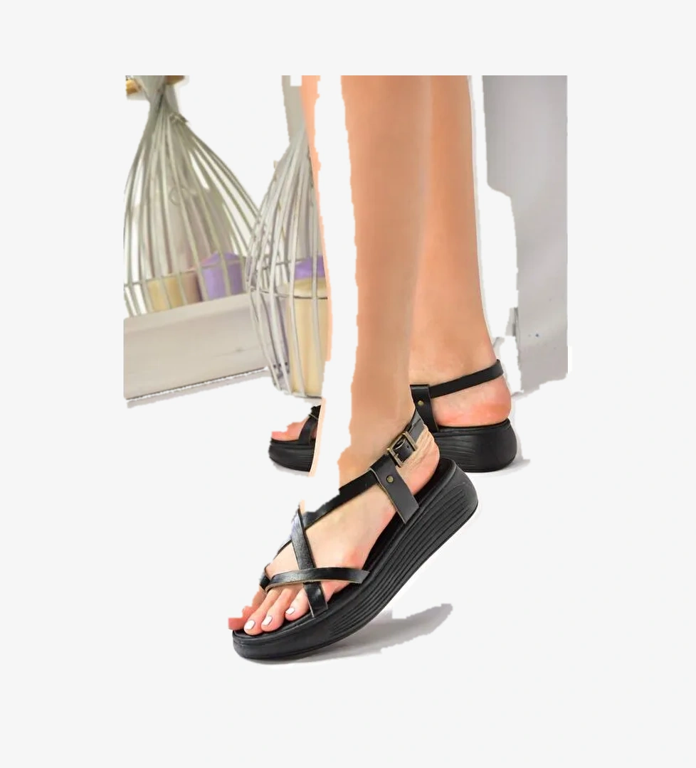 Siyah Hakiki Deri Parmak Arası Kadın Sandalet M291050703