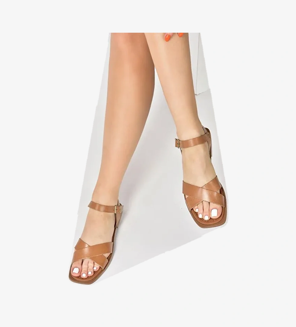 Taba Hakiki Deri Çapraz Bantlı Günlük Kadın Sandalet M291041503