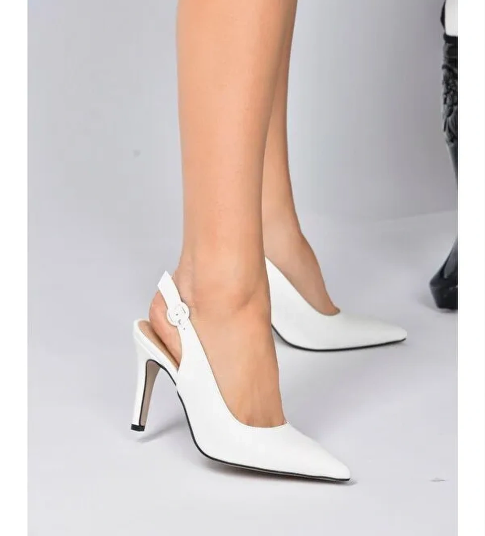 Beyaz Sivri Burun Kadın Topuklu Ayakkabı K404910309