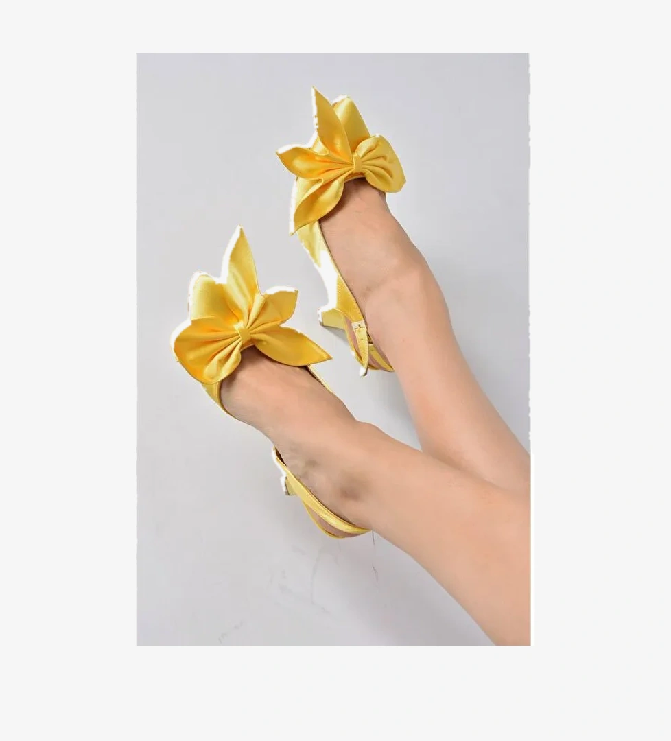 Sarı Saten Kumaş Kadın Topuklu Ayakkabı K922164804 - Görsel 1