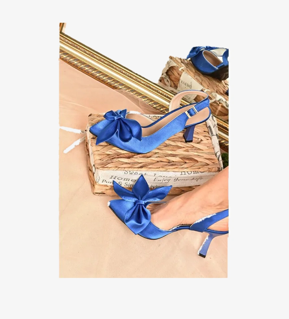 Saks Mavi Saten Kumaş Kadın Topuklu Ayakkabı K922164804