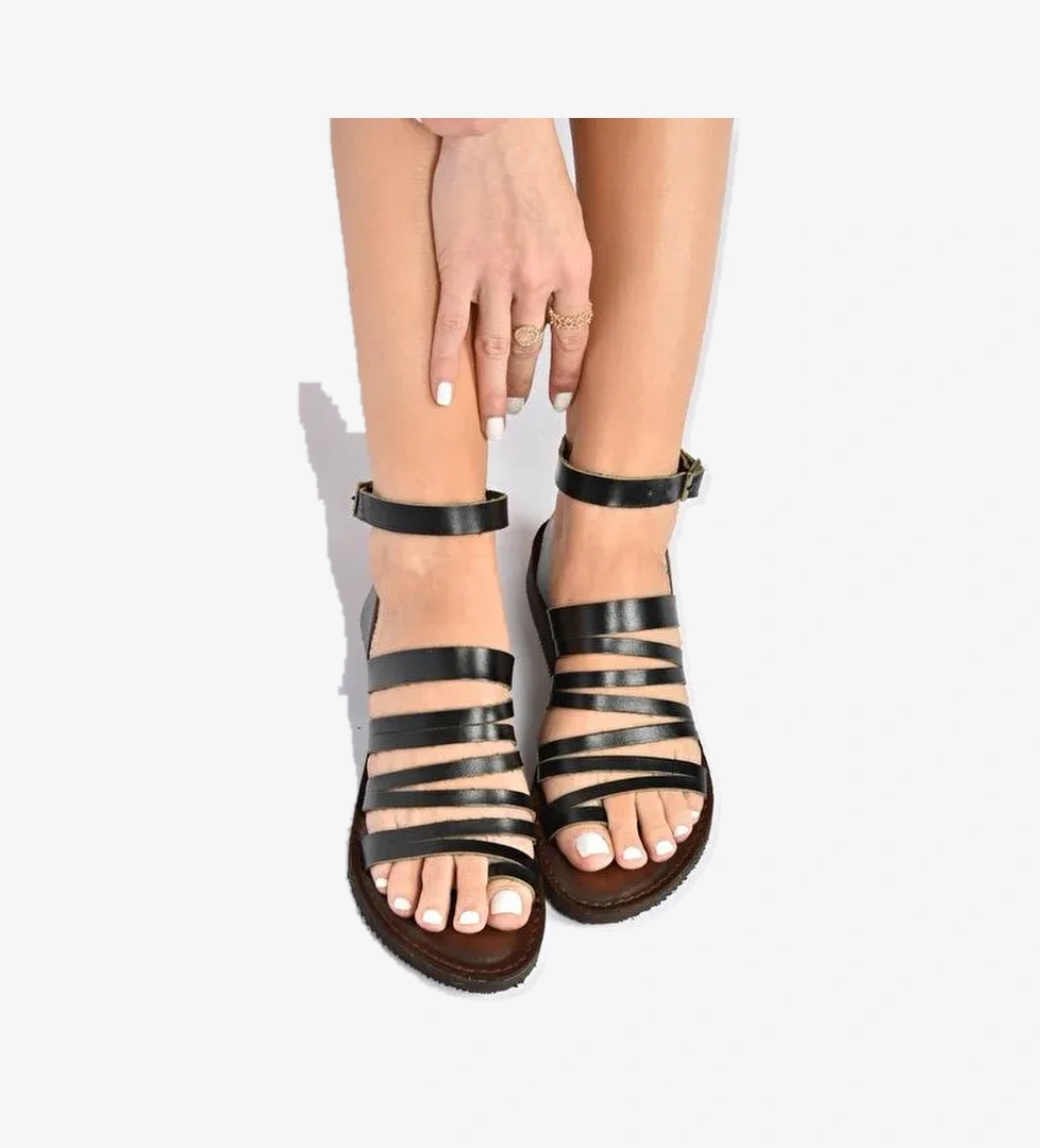 Siyah Hakiki Deri Kadın Sandalet K374680403