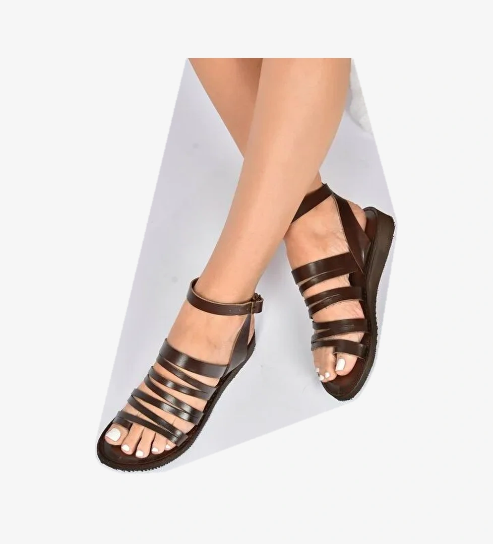 Kahverengi Hakiki Deri Kadın Sandalet K374680403