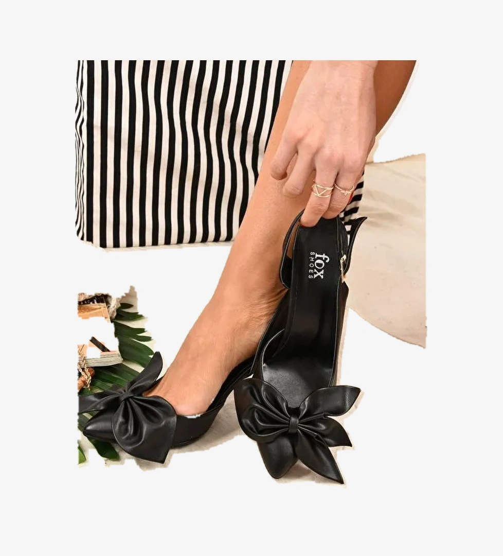 Siyah Kurdele Detaylı Kadın Topuklu Ayakkabı K922164809