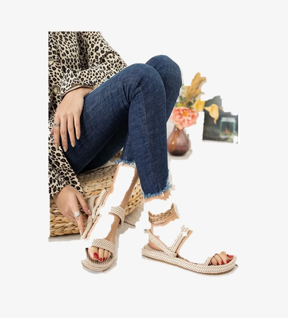 Ten Halat İpli Hasır Kadın Sandalet K596012104