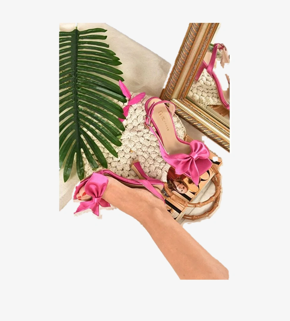 Fuşya Saten Kurdele Detaylı Kadın Topuklu Ayakkabı K749384904