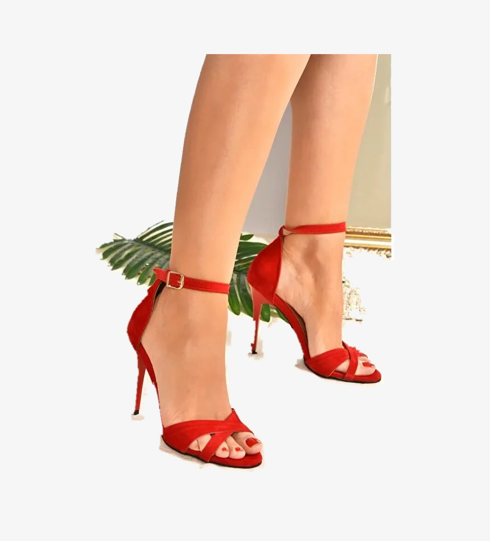 Kırmızı Süet Kadın Topuklu Ayakkabı 7749113702