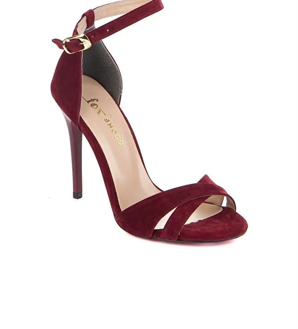 Bordo Süet Kadın Topuklu Ayakkabı 7749113702 - Görsel 1