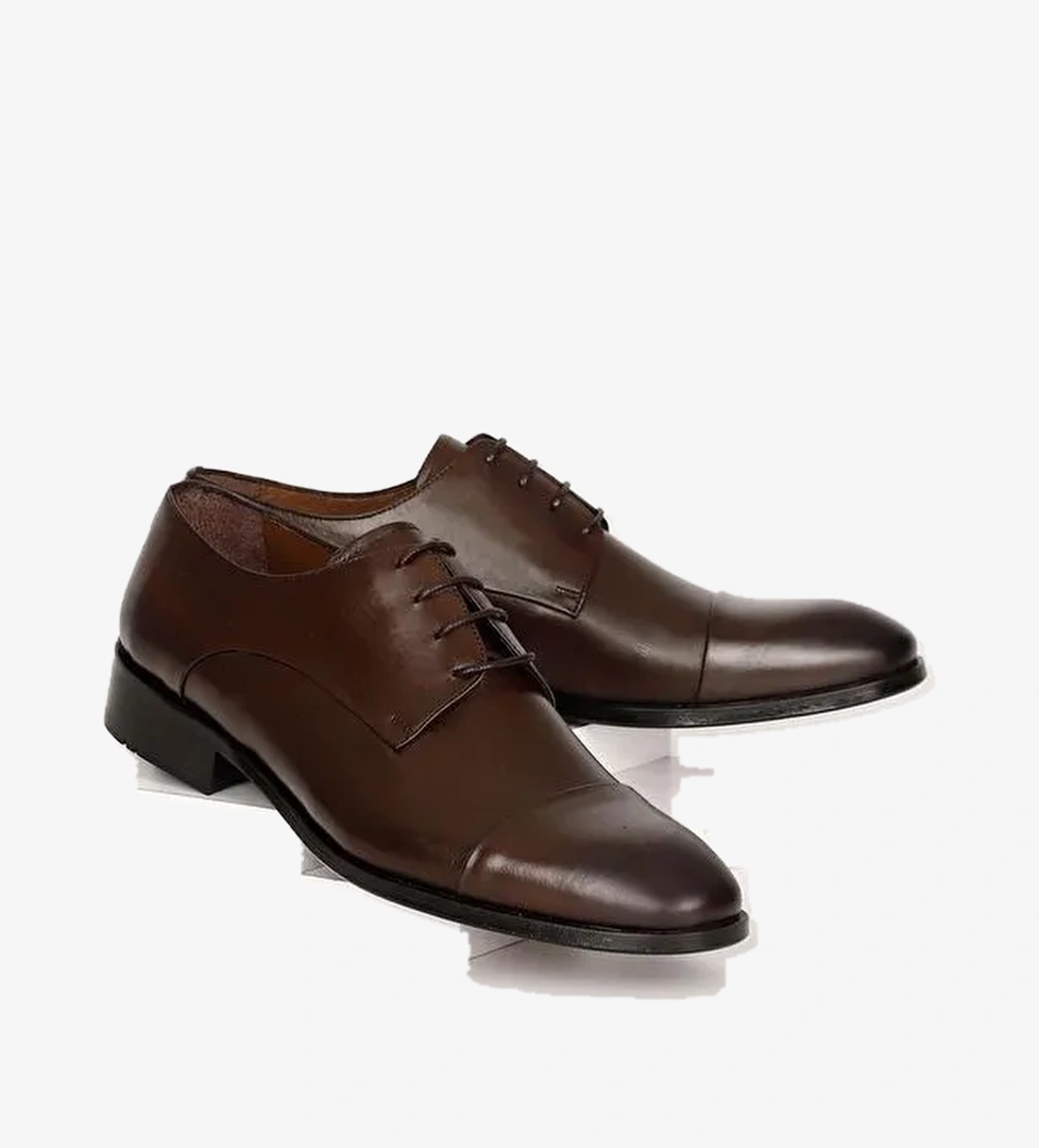 Platinum Hakiki Deri Yuvarlak Burun Kösele Taban Bağcıklı Günlük Erkek Ayakkabı 01727 - Görsel 1