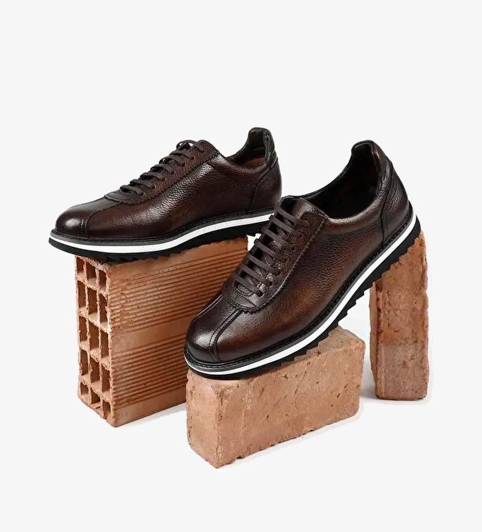 Platinum Hakiki Deri Yuvarlak Burun Bağcıklı Günlük Erkek Sneaker 38307 - Görsel 1