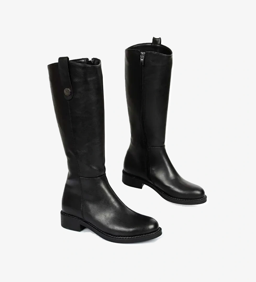 Yuvarlak Burun Topuklu Fermuarlı Kadın Günlük Çizme 35626 - Görsel 1