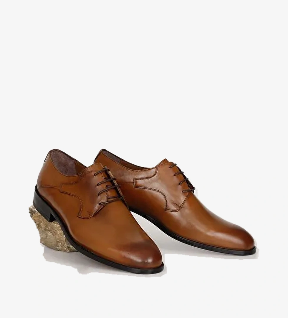 Platinum Hakiki Deri Yuvarlak Burun Kösele Taban Bağcıklı Baskılı Günlük Erkek Ayakkabı 01940 - Görsel 1