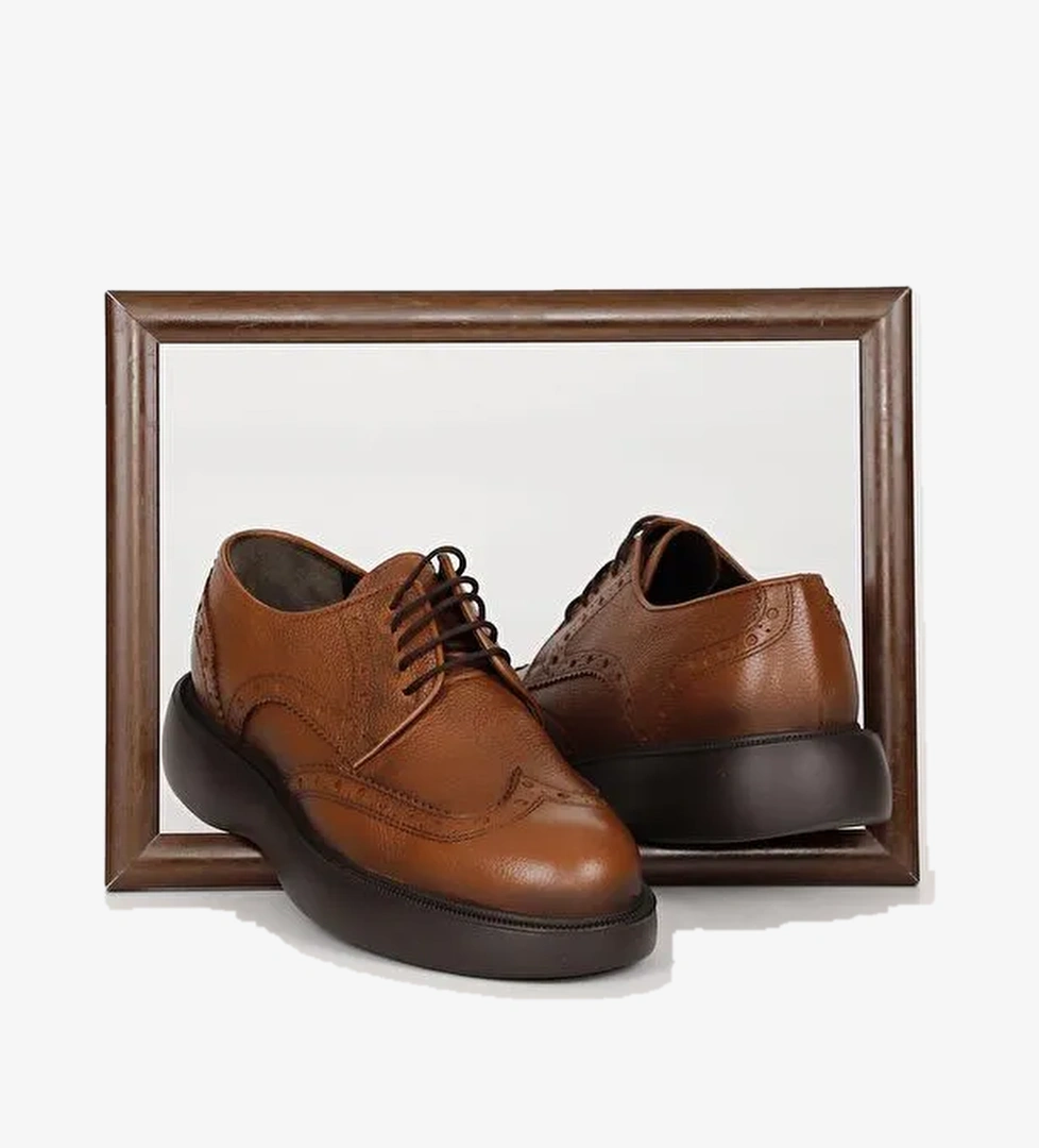 Hakiki Deri Yuvarlak Burun Bağcıklı Günlük Erkek Ayakkabı 81005 - Görsel 1