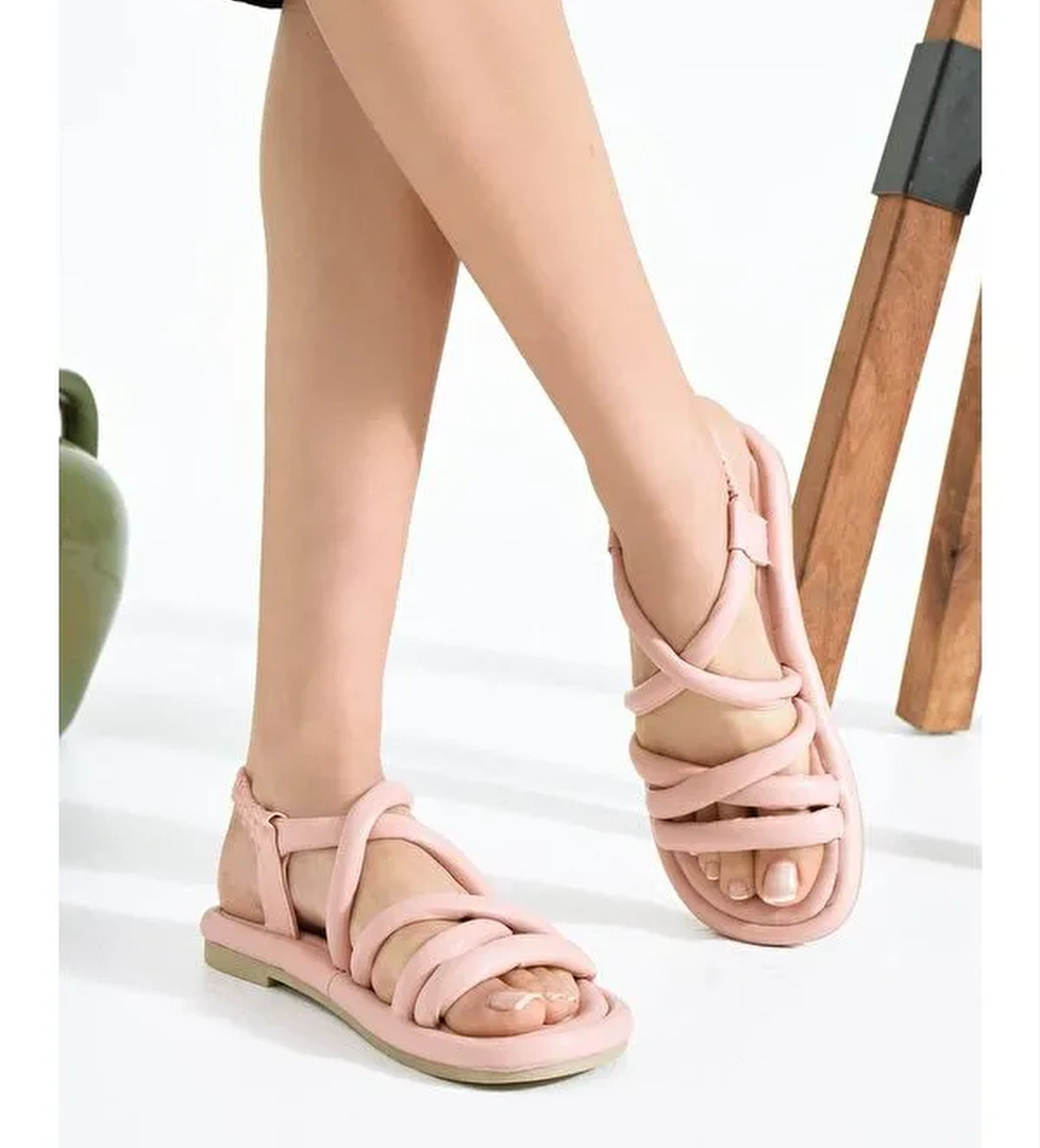 Pembe Potin Pembe Potin Bantlı Rahat Taban Kadın Lastikli Sandalet 007-73-23 LC Waikiki'de! Pembe - 1. görsel
