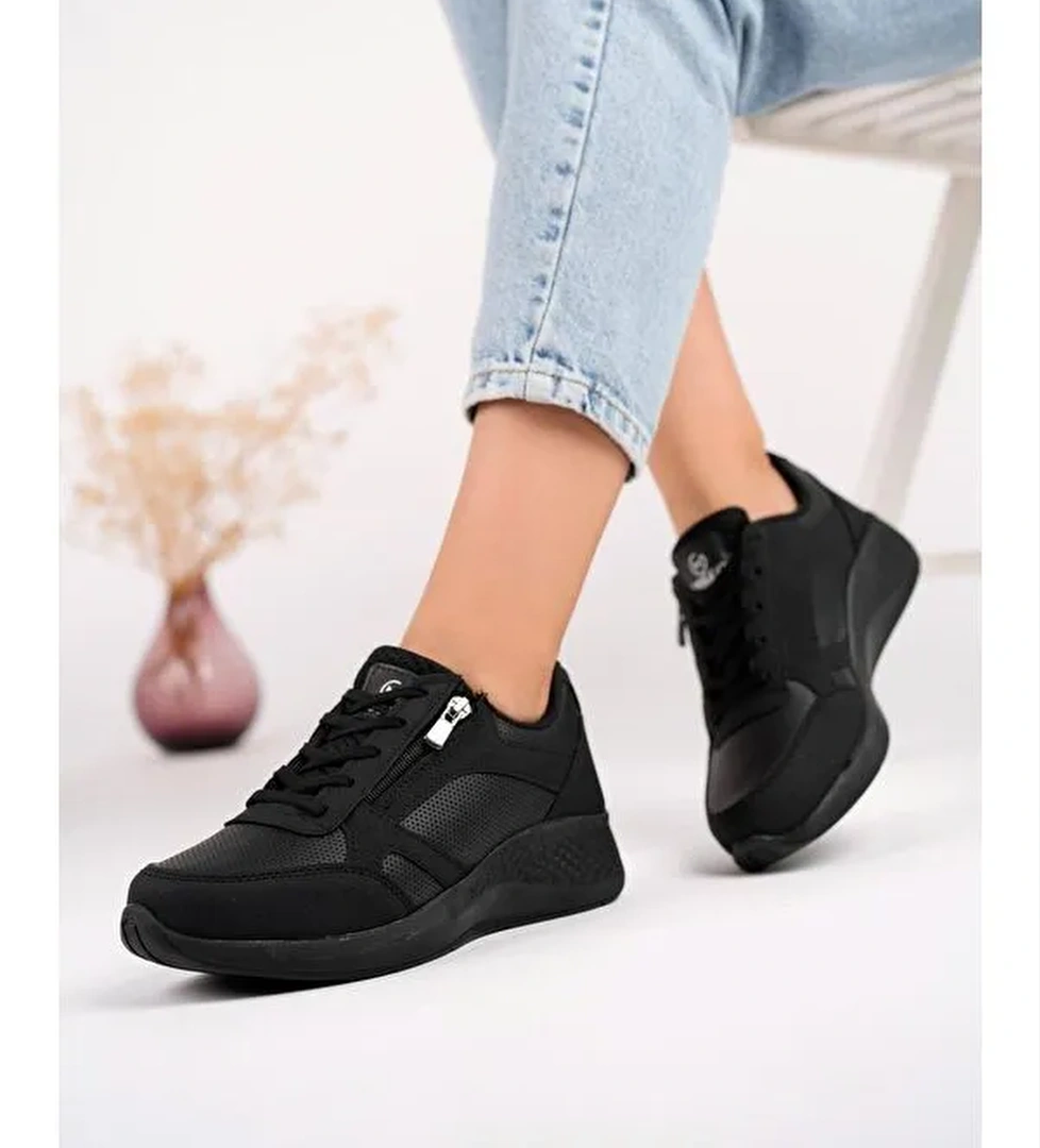 Asel Kadın Ortopedik Günlük Bağcıklı Yandan Fermuarlı Rahat Sneaker Spor Ayakkabı