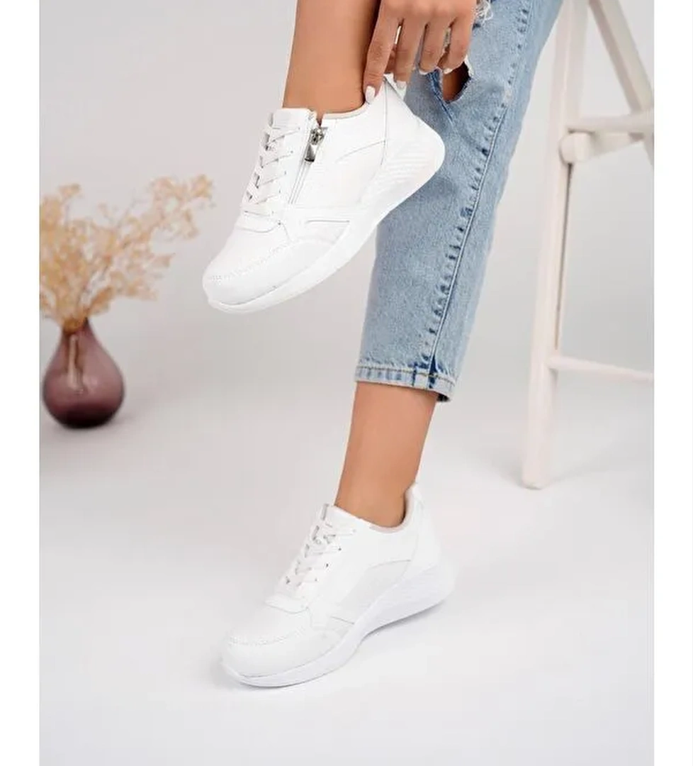 Asel Kadın Ortopedik Günlük Bağcıklı Yandan Fermuarlı Rahat Sneaker Spor Ayakkabı