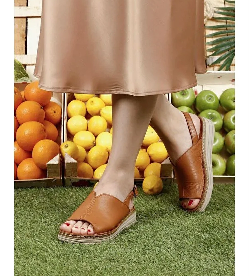 Hakiki Deri Dolgu Taban Kadın Sandalet 42232 - Görsel 1