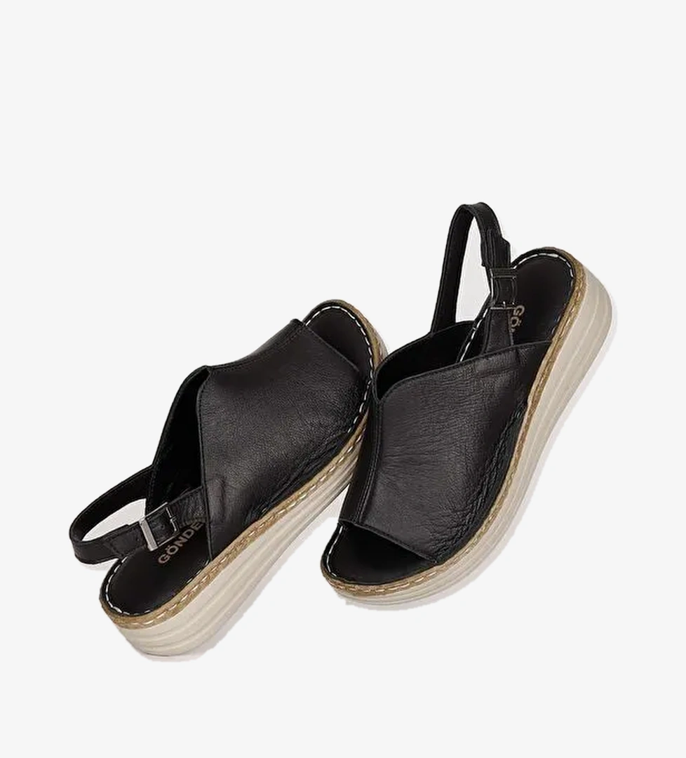 Hakiki Deri Dolgu Taban Kadın Sandalet 42232 - Görsel 1