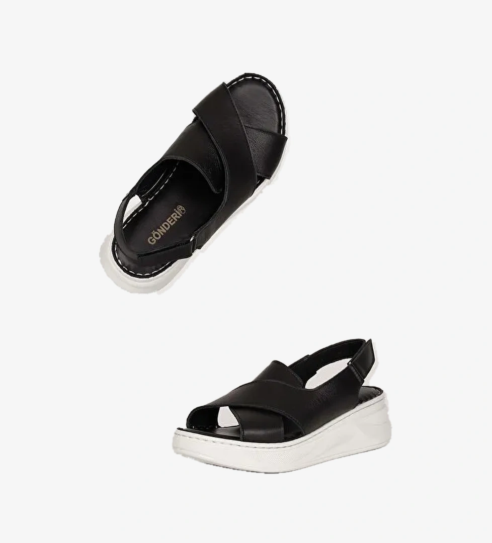 Hakiki Deri Dolgu Taban Kadın Sandalet 42087 - Görsel 1