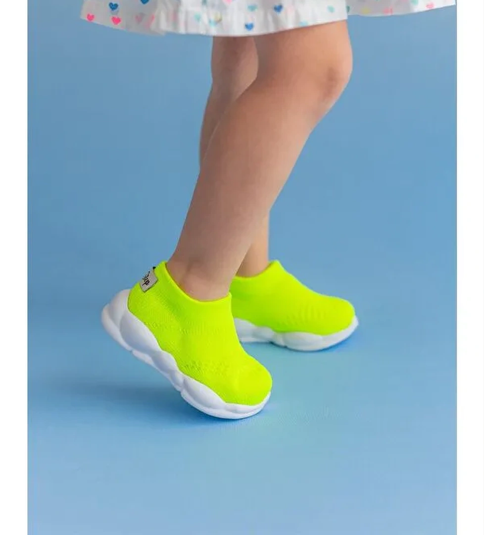 Ultra Hafif Memory Foam Ic Taban Cocuk Triko Spor Ayakkabi Neon Yesil-M-1002