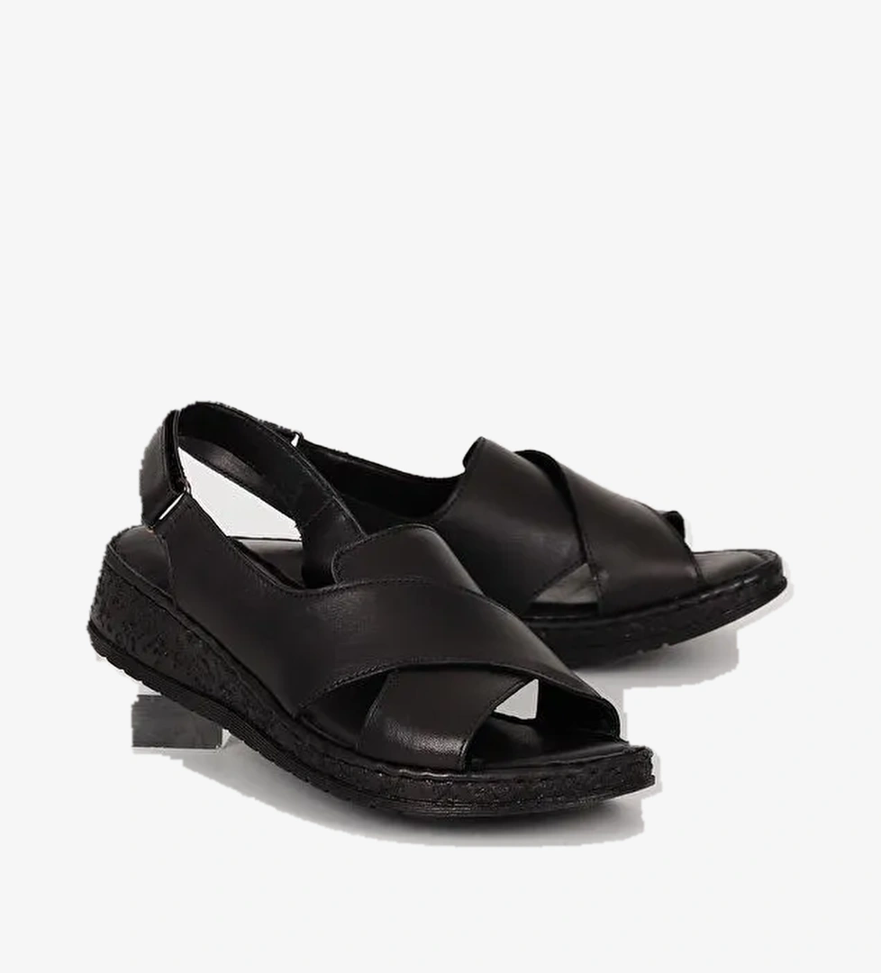 Hakiki Deri Dolgu Taban Sandalet 45836 - Görsel 1