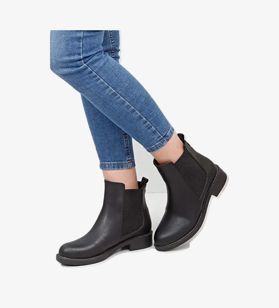 Yuvarlak Burun Topuklu Lastikli Kadın Günlük Bot 35154 - Görsel 1