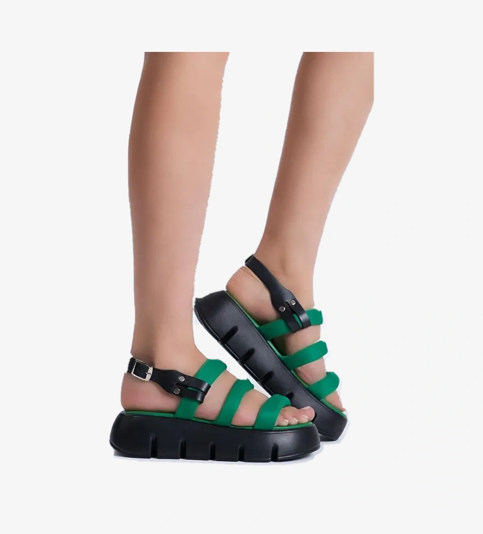 Tonny Black Kadın Yeşil Paraşüt Kumaş Yüksek Taban Sandalet model görseli