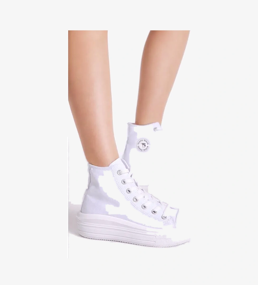 Kadın Beyaz Rahat Kalıp Kalın Tabanlı Uzun Spor Ayakkabı