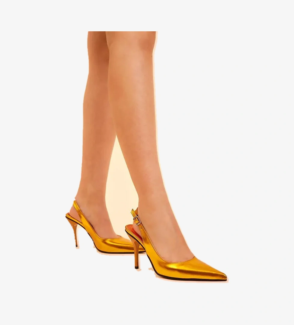 Tonny Black Kadın Oranj Gecce Serisi Rugan Sivri Burunlu Topuklu Ayakkabı model görseli