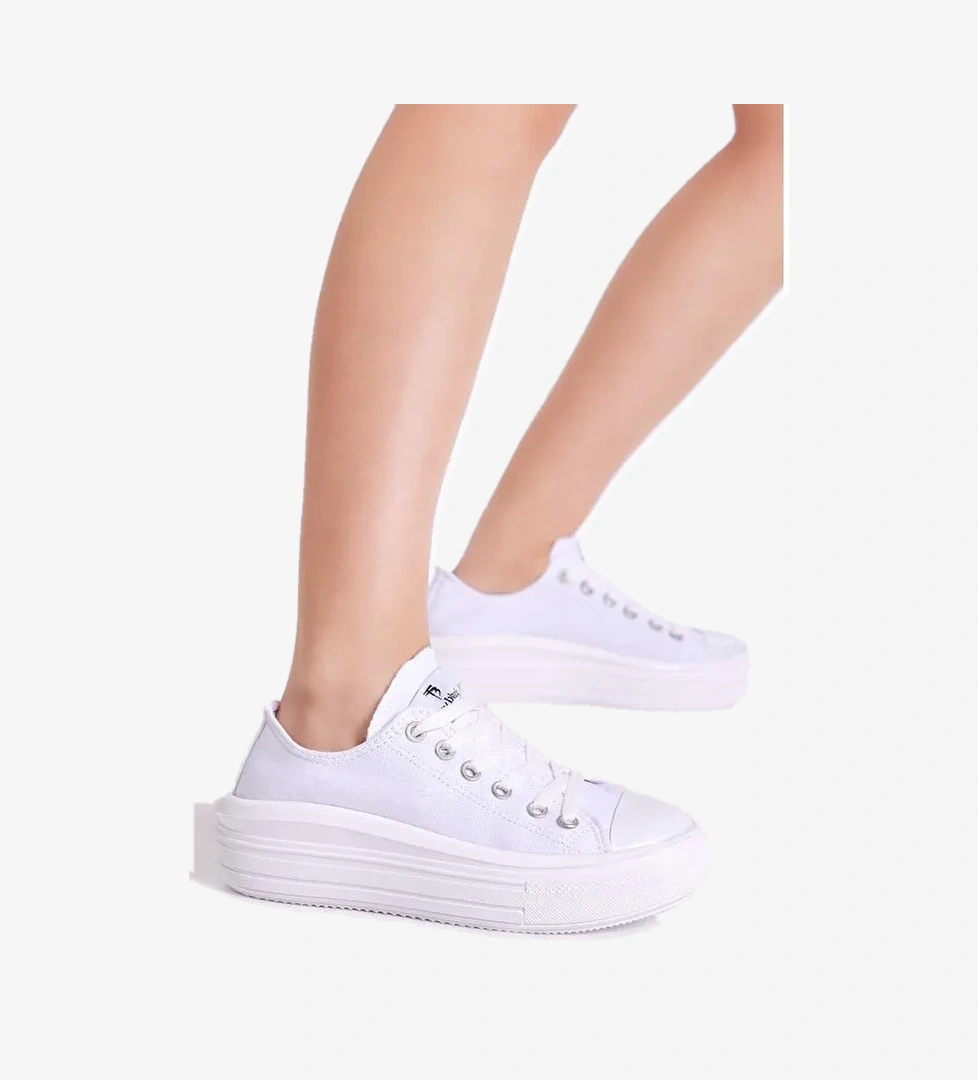 Kadın Beyaz Rahat Kalıp Kalın Tabanlı Spor Ayakkabı