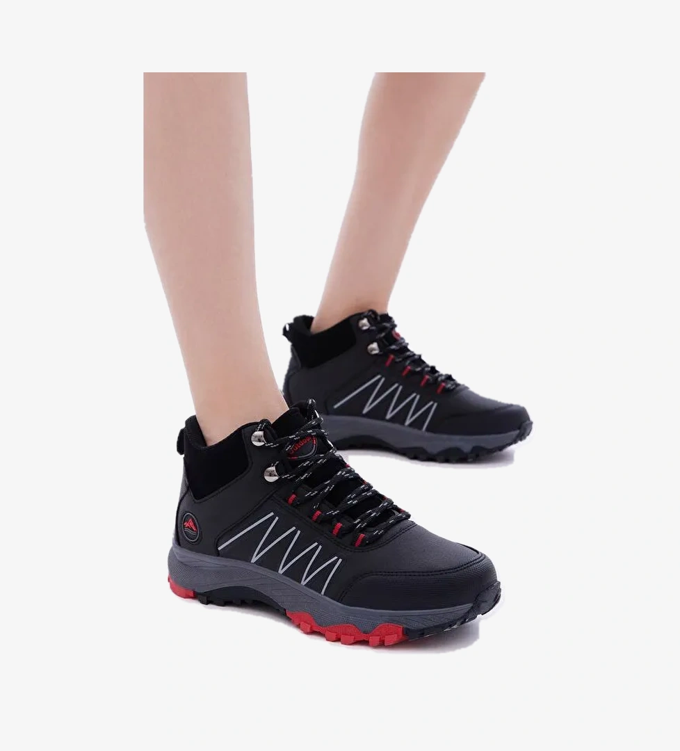 Unisex Siyah Kırmızı Rahat Kalıp Bağcıklı Bot - Görsel 1