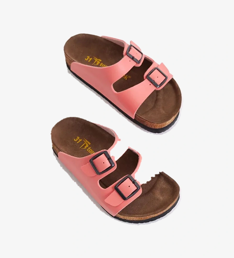 Çocuk Unisex Nar Çiçeği Rahat Kalıp Poli Taban Çift Tokalı Nubuk - Görsel 1