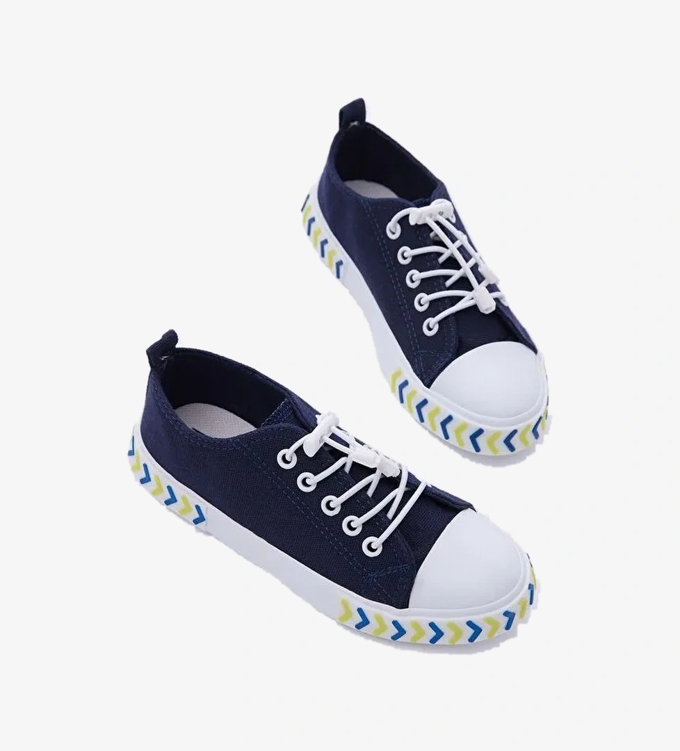 Çocuk Unisex Lacivert Rahat Kalıp Ok Detaylı Lastik Bağcıklı Kumaş Spor Ayakkabı