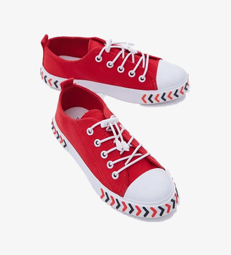 Çocuk Unisex Kırmızı Rahat Kalıp Ok Detaylı Lastik Bağcıklı Kumaş Spor Ayakkabı