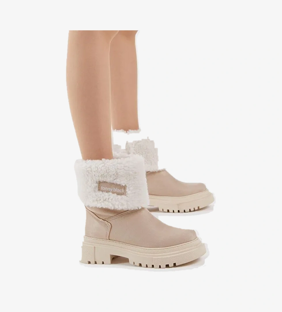 Kadın Krem Süet Yünlü Rahat Kalıp Bot