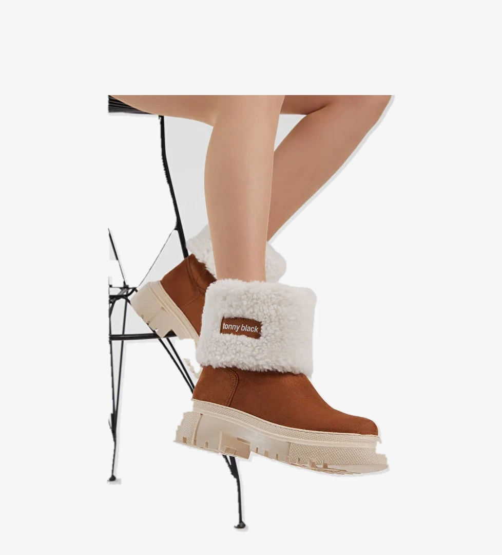 Kadın Taba Süet Rahat Kalıp Kalın Taban Kürklü Bot