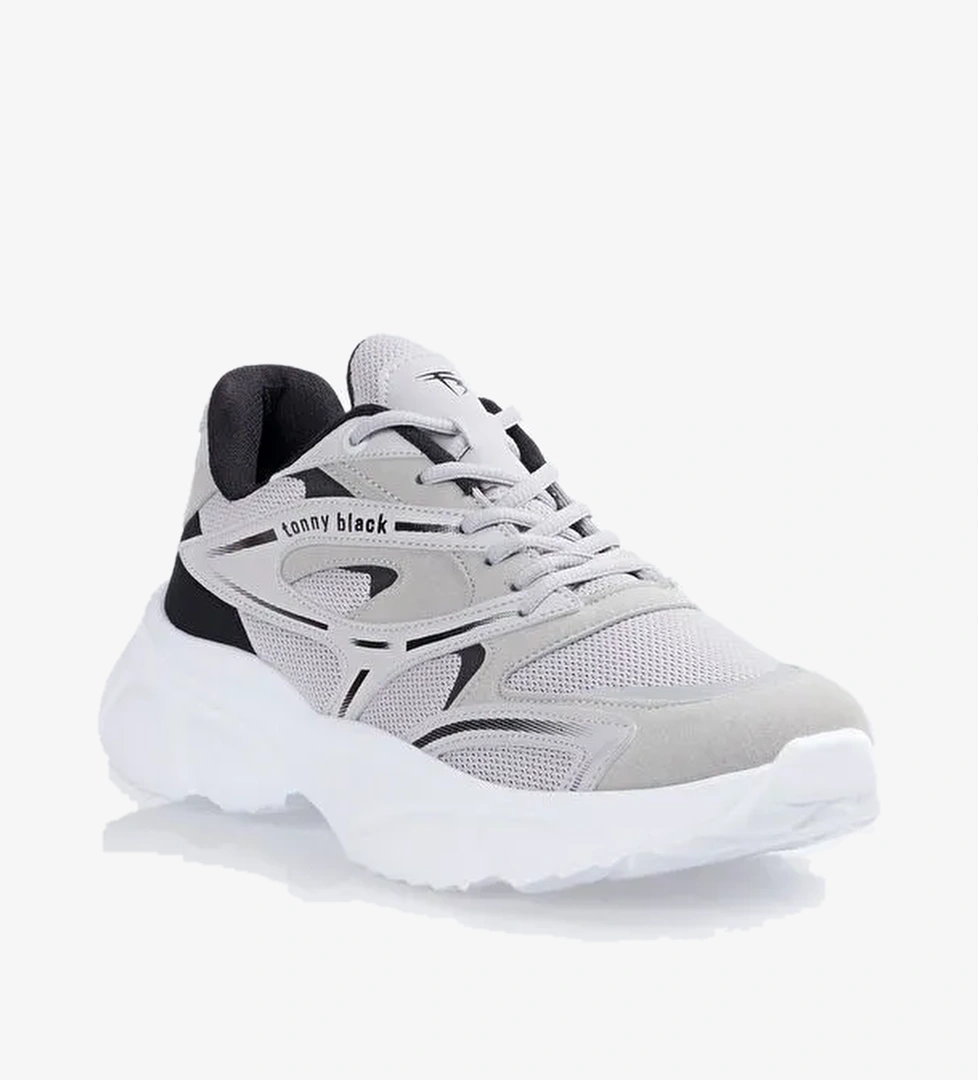 Unisex Gri Kalın Faylon Taban Desenli Bağcıklı Spor Ayakkabı