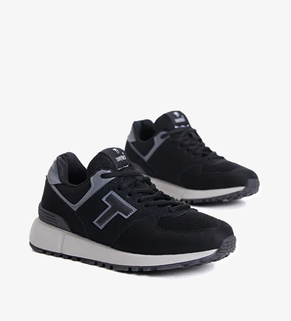 Unisex Siyah Kaymaz Eva Taban Bağcıklı Spor Ayakkabı