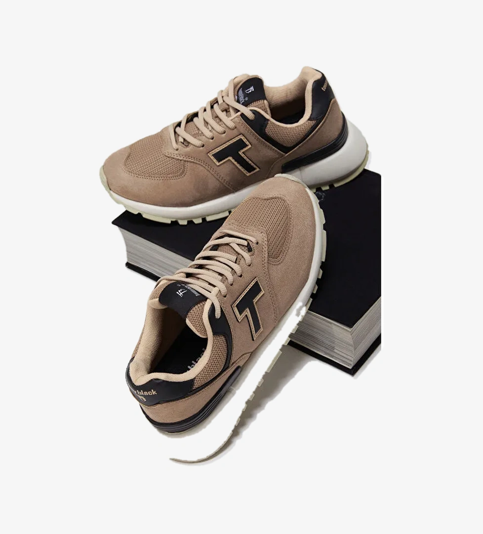 Unisex Bej Kaymaz Eva Taban Bağcıklı Spor Ayakkabı