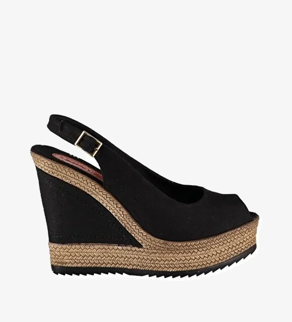 9674070805 Siyah Dolgu Taban Kadın Ayakkabı - Görsel 1