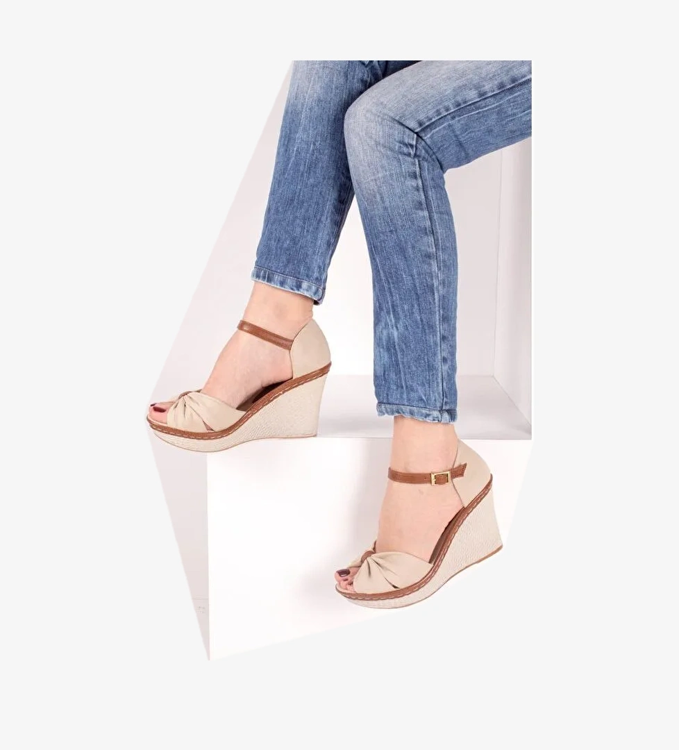 9674040505 Bej Dolgu Taban Kadın Ayakkabı - Görsel 1