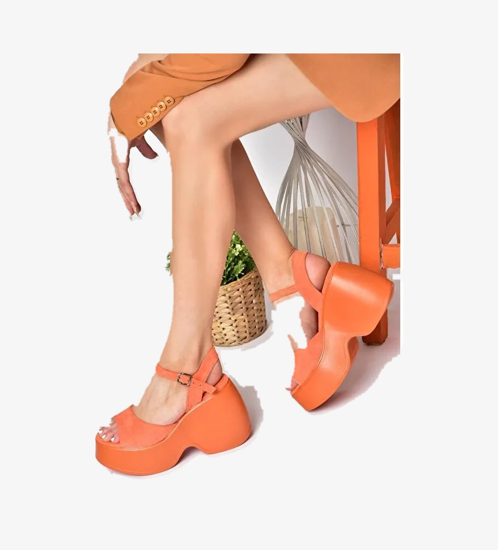 P973001002 Turuncu Dolgu Taban Kadın Ayakkabı