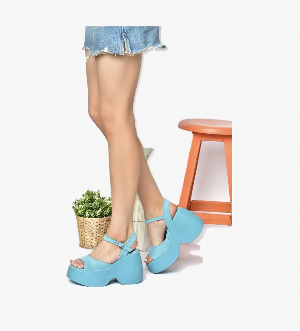 P973001002 Mavi Dolgu Taban Kadın Ayakkabı