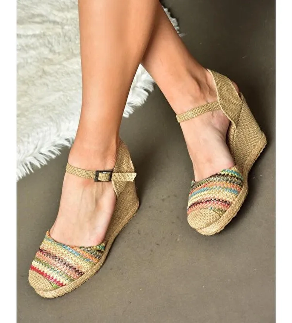 P241612017 Karışık Renkli Dolgu Taban Kadın Ayakkabı