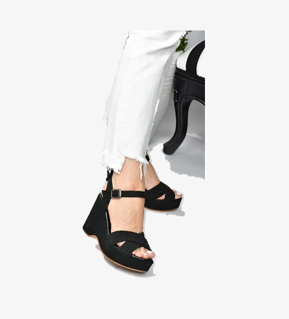 K250909002 Siyah Dolgu Taban Kadın Ayakkabı - Görsel 1