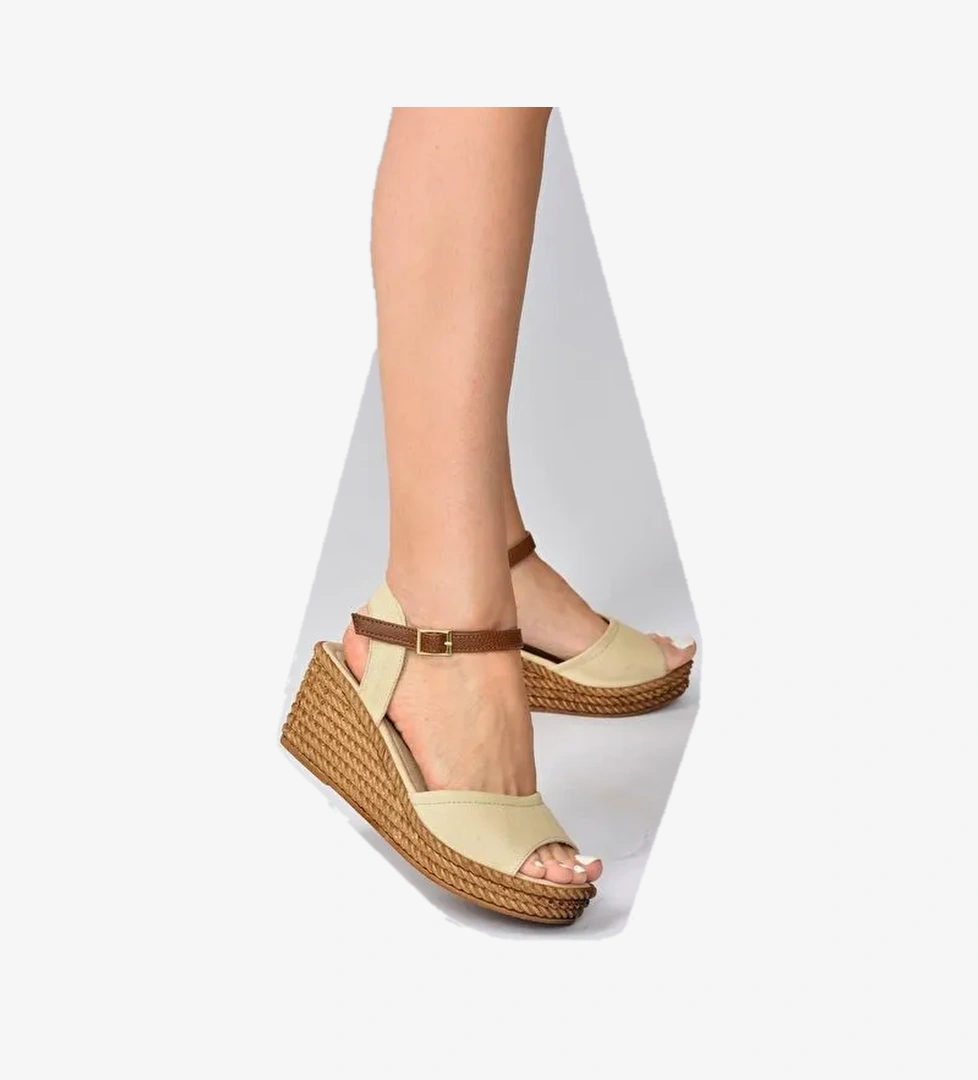 K674192205 Bej Dolgu Taban Kadın Ayakkabı - Görsel 1