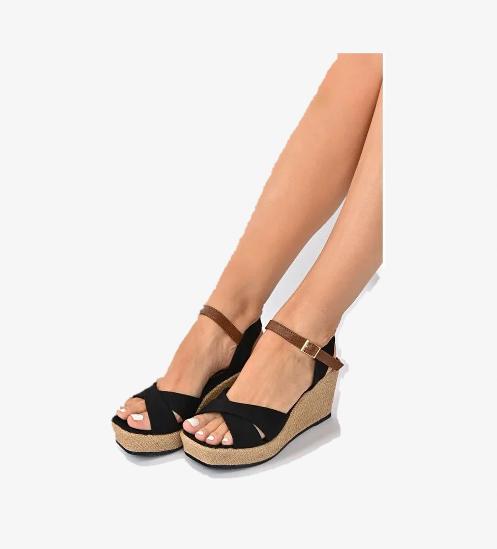 K674195005 Siyah Dolgu Taban Kadın Ayakkabı